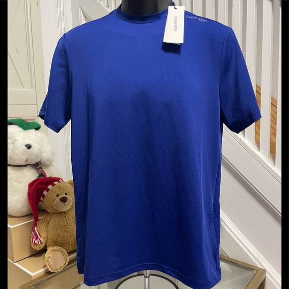 NWT Men’s X-Small Calvin Klein Solid Logo Crewneck T-Shirt In Electric Blue - Picture 2 of 11